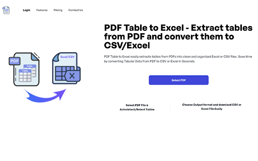 PDF Table to Excel  from Chrome web store to be run with OffiDocs Chromium online
