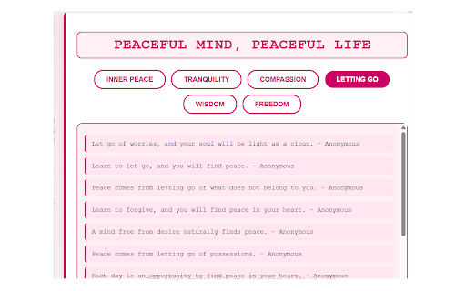 Peaceful Mind, Peaceful Life  from Chrome web store to be run with OffiDocs Chromium online