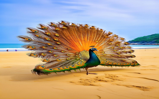 Peacock on the sand wallpaper  from Chrome web store to be run with OffiDocs Chromium online