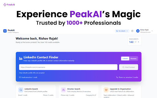 PeakAI : Free instant Phone Numbers from LinkedIn profiles  from Chrome web store to be run with OffiDocs Chromium online