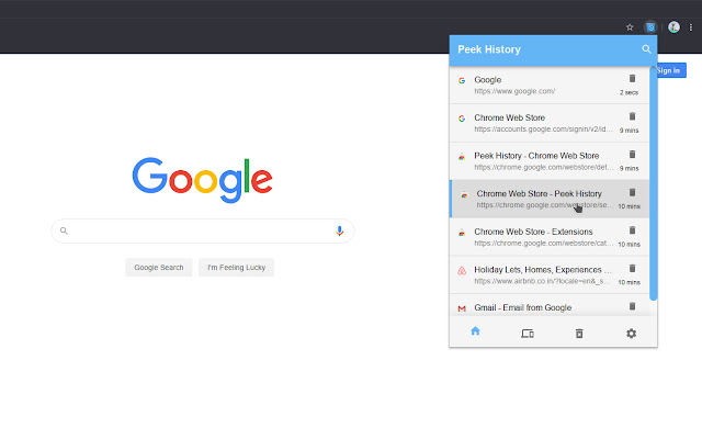 Peek History  from Chrome web store to be run with OffiDocs Chromium online