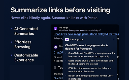 Peeko AI Powered Link Summaries  from Chrome web store to be run with OffiDocs Chromium online