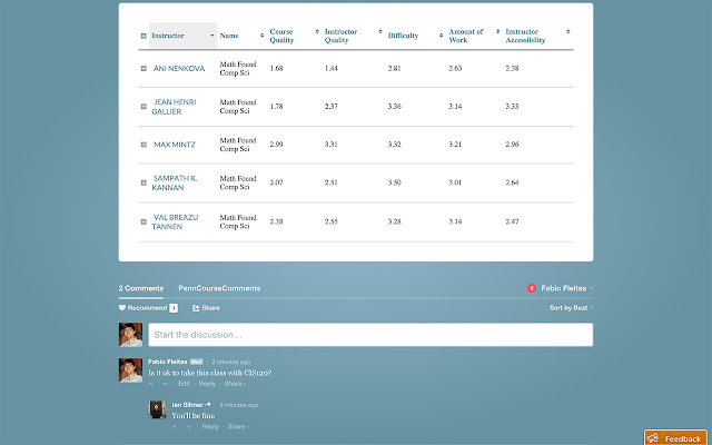 PennCourseComments  from Chrome web store to be run with OffiDocs Chromium online