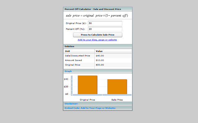 Percent Off Shopping Calculator  from Chrome web store to be run with OffiDocs Chromium online