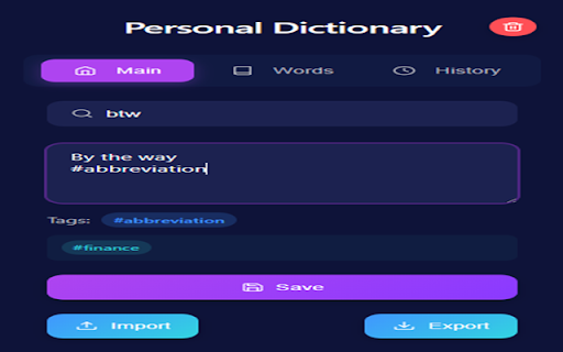 Personal Dictionary  from Chrome web store to be run with OffiDocs Chromium online