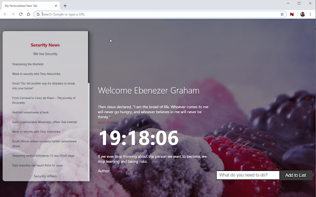 Personalized New Tab  from Chrome web store to be run with OffiDocs Chromium online
