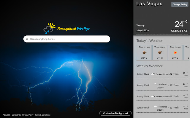 Personalized Weather  from Chrome web store to be run with OffiDocs Chromium online