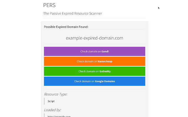 PERS The Passive Expired Resource Scanner  from Chrome web store to be run with OffiDocs Chromium online