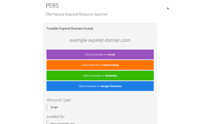 PERS Skaner pasywnych wygasłych zasobów ze sklepu internetowego Chrome do uruchomienia z OffiDocs Chromium online