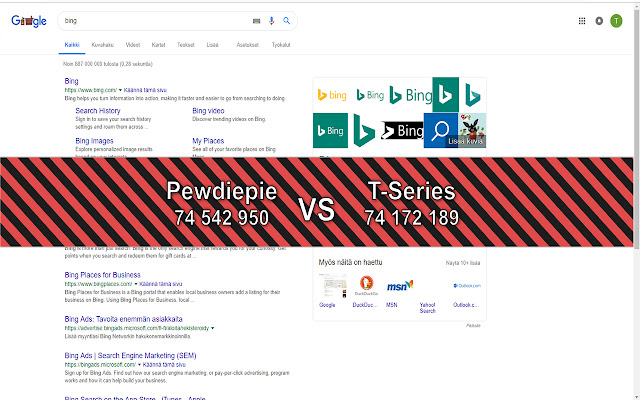 Pewdiepie vs. T Series aus dem Chrome Web Store soll mit OffiDocs Chromium online ausgeführt werden