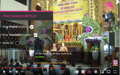 PHAP QUANG SUBTITLES  from Chrome web store to be run with OffiDocs Chromium online