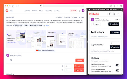 PH Copilot AI Powered Product Hunt Assistant  from Chrome web store to be run with OffiDocs Chromium online