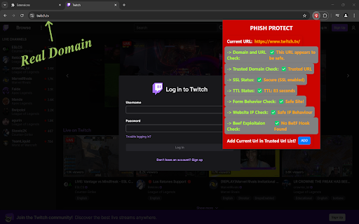 Phish Protect  from Chrome web store to be run with OffiDocs Chromium online