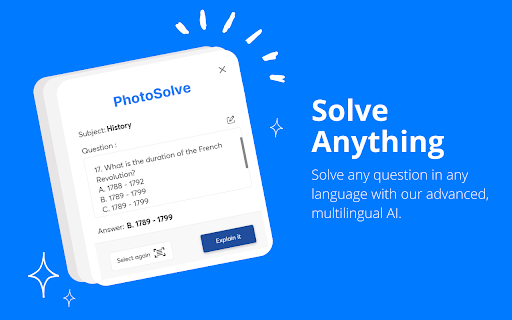 PhotoSolve Scan  Solve Any Question  from Chrome web store to be run with OffiDocs Chromium online