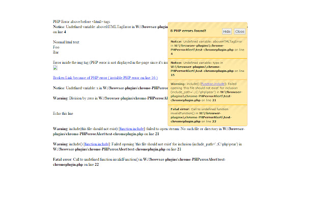 PHP Error Alert  from Chrome web store to be run with OffiDocs Chromium online