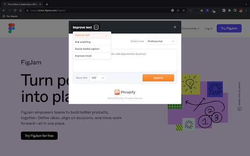 Phrazify  from Chrome web store to be run with OffiDocs Chromium online