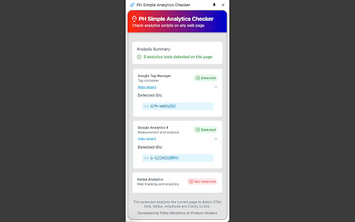 PH Simple Analytics Checker  from Chrome web store to be run with OffiDocs Chromium online