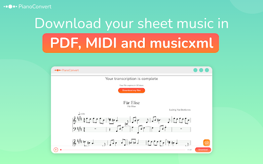 PianoConvert From YouTube piano videos to sheet music  from Chrome web store to be run with OffiDocs Chromium online