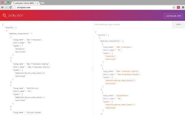 PickyJSON  from Chrome web store to be run with OffiDocs Chromium online