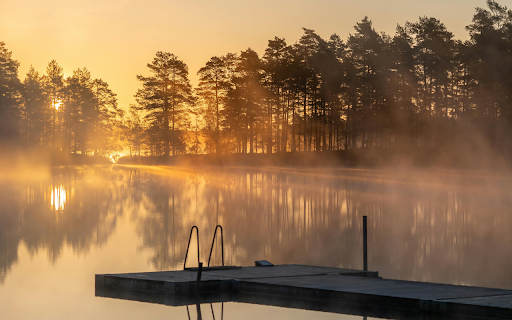 Pier on Lake on Foggy Morning  from Chrome web store to be run with OffiDocs Chromium online