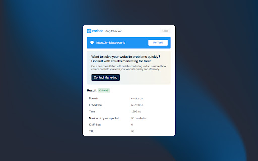 Ping Checker cmlabs SEO Tools from Chrome web store to be run with OffiDocs Chromium online Ping Checker cmlabs SEO Tools from Chrome web store to be run with OffiDocs Chromium online