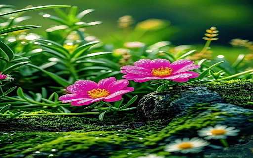 Pink flowers in the meadow Wallpaper  from Chrome web store to be run with OffiDocs Chromium online