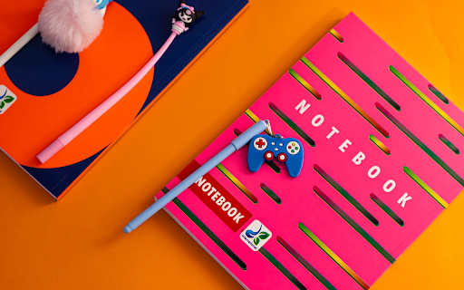Pink notebook and pretty pen  from Chrome web store to be run with OffiDocs Chromium online