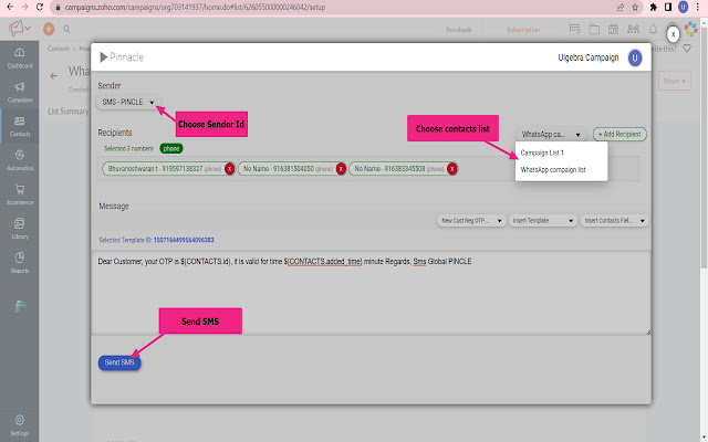 Pinnacle SMS/WA for Zoho Campaigns  from Chrome web store to be run with OffiDocs Chromium online