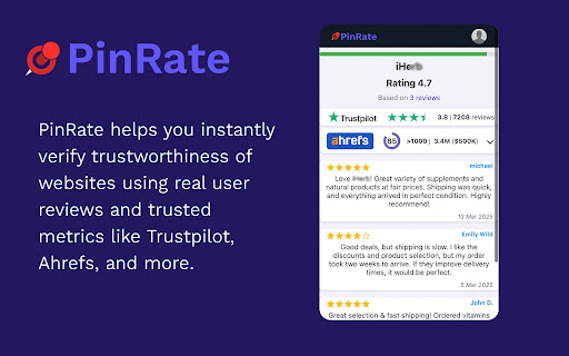 PinRate: Website Rating  Review tool  from Chrome web store to be run with OffiDocs Chromium online