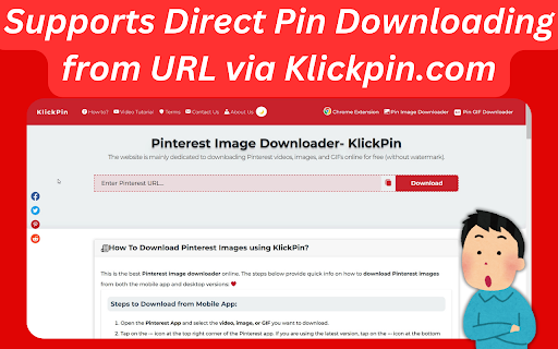 Pinterest Video Downloader KlickPin  from Chrome web store to be run with OffiDocs Chromium online