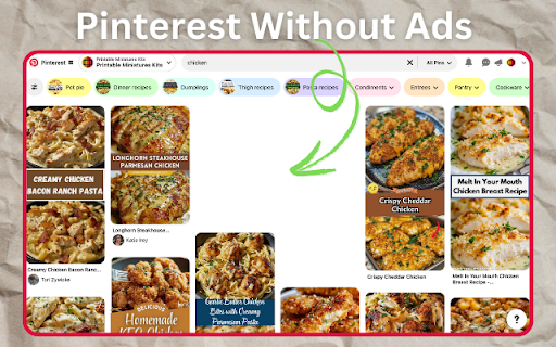 Pinterest Without Ads  from Chrome web store to be run with OffiDocs Chromium online