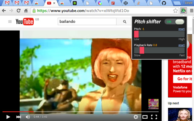 Pitch shifter HTML5 Video audio FX da Chrome Web Store para ser executado com OffiDocs Chromium online