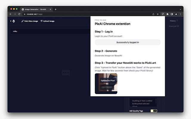 PixAI NovelAI Artwork Sync vanuit de Chrome-webwinkel om te worden uitgevoerd met OffiDocs Chromium online