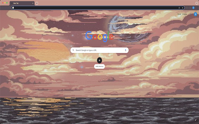 Pixel Sunset Ocean Theme  from Chrome web store to be run with OffiDocs Chromium online