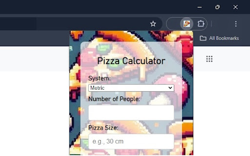 Pizza Calculator  from Chrome web store to be run with OffiDocs Chromium online