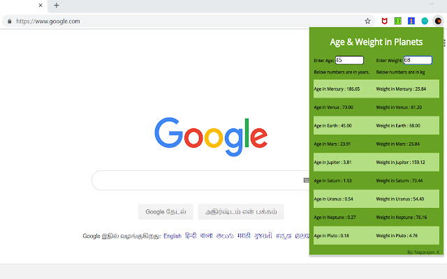 Planets calculator  from Chrome web store to be run with OffiDocs Chromium online