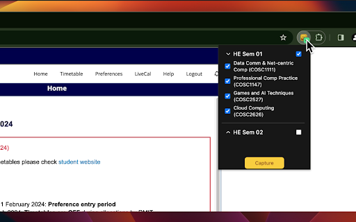 PlanMyTimetable Capture  from Chrome web store to be run with OffiDocs Chromium online