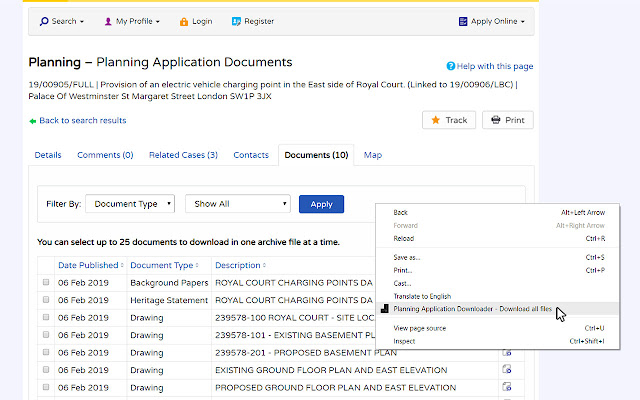 Planning Application Downloader  from Chrome web store to be run with OffiDocs Chromium online