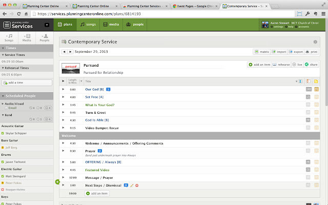 Planning Center Services  from Chrome web store to be run with OffiDocs Chromium online