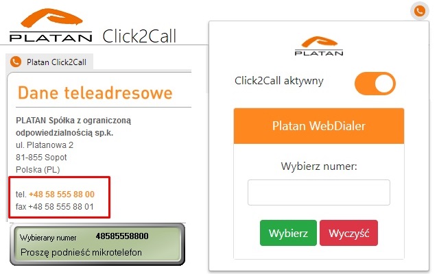 Platan Click2Call  from Chrome web store to be run with OffiDocs Chromium online