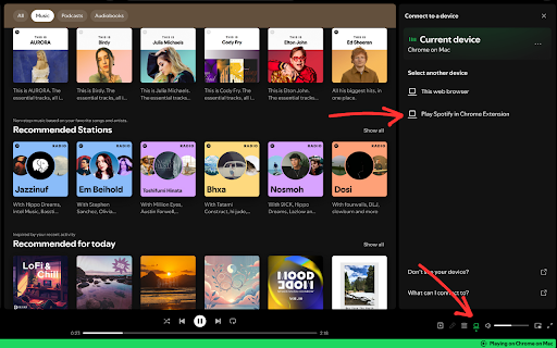 Play from Spotify  from Chrome web store to be run with OffiDocs Chromium online