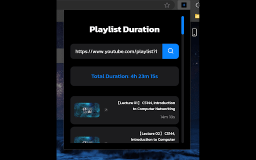 Playlist Duration  from Chrome web store to be run with OffiDocs Chromium online