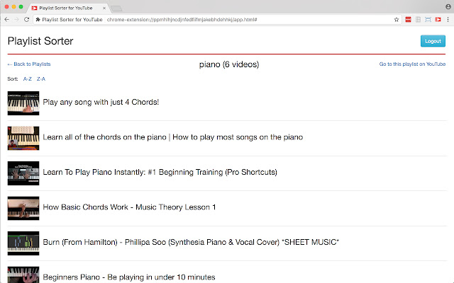 Playlist Sorter for YouTube  from Chrome web store to be run with OffiDocs Chromium online