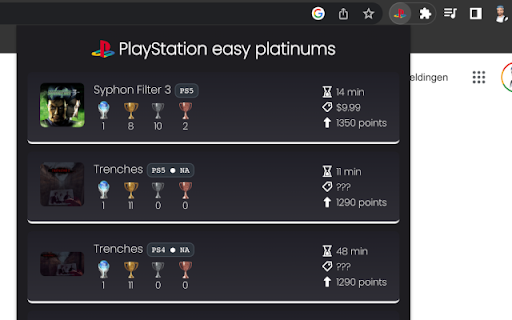 PlayStation easy platinum trophies  from Chrome web store to be run with OffiDocs Chromium online