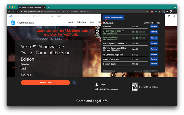 PlayStation Store Wishlist  from Chrome web store to be run with OffiDocs Chromium online