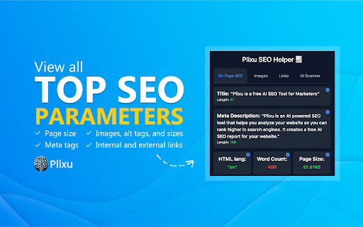 Plixu AI SEO Helper  from Chrome web store to be run with OffiDocs Chromium online