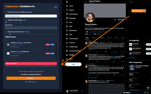 PlugMonkeys X (Twitter) Unfollow Pro  from Chrome web store to be run with OffiDocs Chromium online