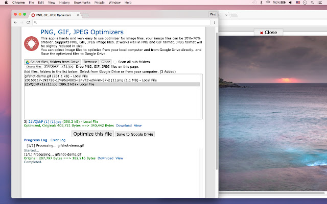 PNG, GIF, JPEG Optimizer  from Chrome web store to be run with OffiDocs Chromium online