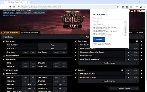 PoE2 Trade Import Filter/Price Checker  from Chrome web store to be run with OffiDocs Chromium online