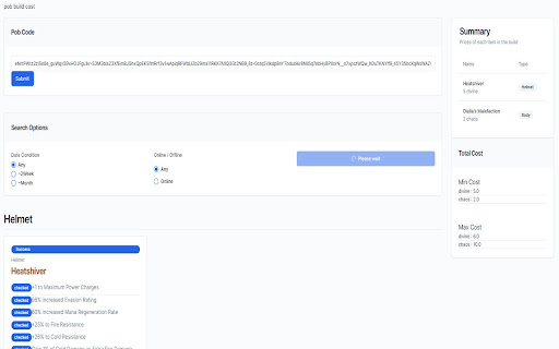 Poe Build Cost  from Chrome web store to be run with OffiDocs Chromium online